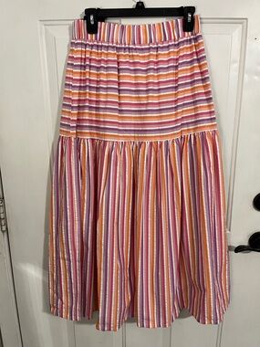 Striped Pink, Orange & White Maxi Skirt with Elastic Waist